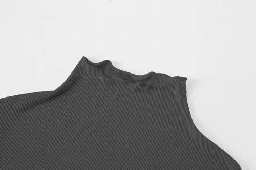 Vista 3 de Lightweight Ruffle Mock Neck Tops Ribbed Lettuce Trim Soft Base Layer for Women