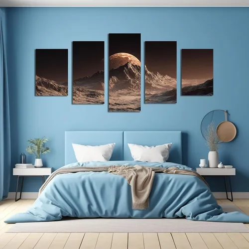 Vista 3 de VOCBAN Canvas Wall Art for Bedroom - 5 Large Oversize Modern Boho Neutral Room Decor - Mountain Moon Abstract Nature Artwork for Living Room Dining