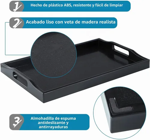 Vista 4 de MDLUU Juego de 2 bandejas negras para servir con asas, bandejas de plástico