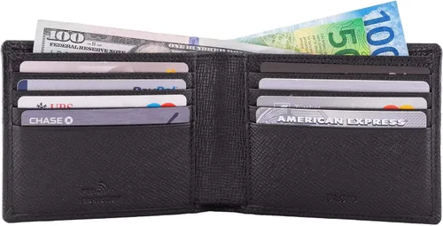 Vista 2 de DiLoro Billetera de cuero delgada para hombre con bolsillo plegable y tecnología de bloqueo RFID, Firenze Negro, Classic