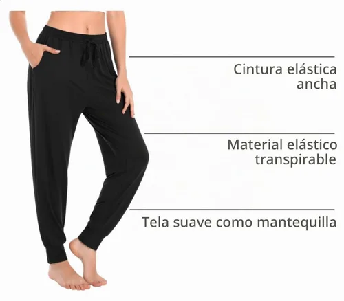 Vista 4 de Envlon - Pantalones de yoga para mujer, sueltos, ligeros, pantalones de entrenamiento, con cordón, cómodos, joggers casuales, con bolsillos Negro