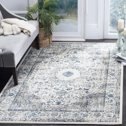 Vista 23 de SAFAVIEH Evoke Collection EVK220B Medallón oriental shabby chic de 2'2" x 4', color gris/dorado, no desprende pelusa, alfombra de acento para sala