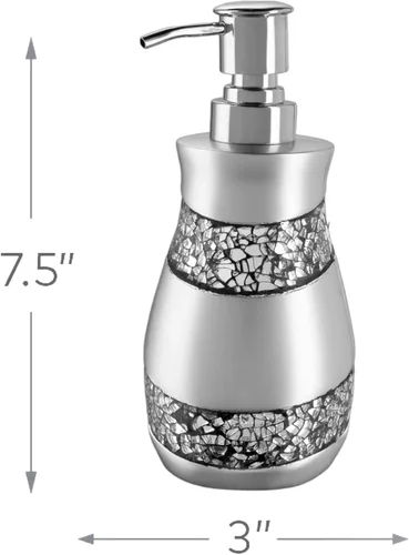 Vista 7 de Creative Scents Dispensador de jabón líquido de mosaico plateado para baño, dispensador de loción decorativo, dispensador de jabón de encimera