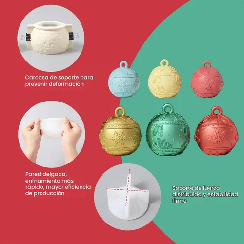 Vista 4 de BOOWAN NICOLE Vasos grandes de vela de luz de Navidad con moldes de silicona de tapa, moldes de silicona para tarro de vela de bola de Navidad