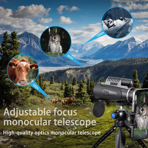 Vista 7 de Monocular Telescope for Smartphone,12X50 Hd Monoculars for Adults High Powered with Tripod for Bird Watching Camping Hunting,A