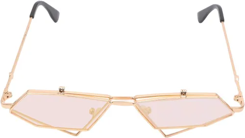 Vista 3 de Amosfun Lentes estilo punk, lentes con forma de ojo de gato, lentes de sol a la moda, color gris (marco dorado) para mujer