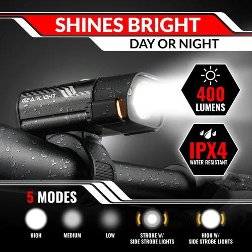 Vista 3 de Bike Lights for Night Riding, USB Rechargeable Front and Back Lights, LED Bicycle Headlight and Tail Light Set, Water Resistant Bike Lights