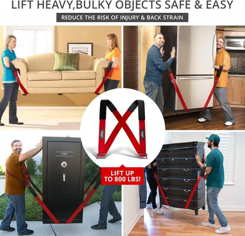 Vista 4 de X-Protector - Correas para mudanza, 2 pares, correas de elevación para 2 personas, correas para mover muebles de forma fácil y segura, perfectas