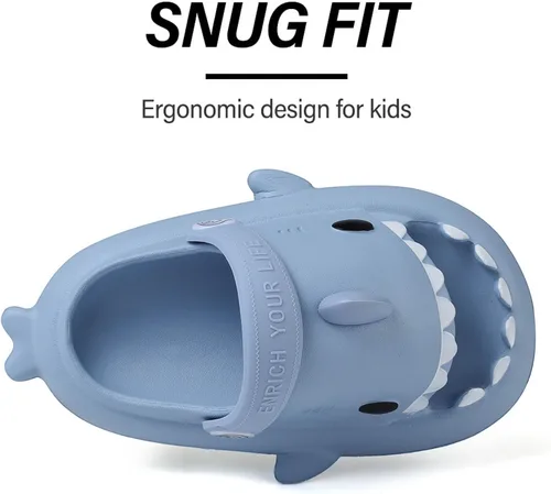 Vista 5 de Sandalias de tiburón para niños, pantuflas de tiburón para niños y niñas, sandalias de almohada con suela gruesa, suaves y antideslizantes