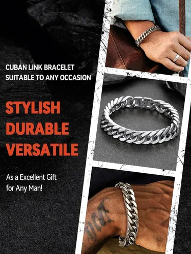Vista 2 de FaithHeart Pulsera de eslabones cubanos de acero inoxidable para hombre, cadena de eslabones para hombre chapada en oro/negro/plata de 8/12/17mm