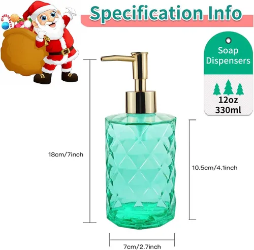 Vista 7 de Dispensador de jabón verde para baño, dispensador de jabón líquido de manos verde esmeralda recargable con bomba de plástico ABS para baño, jabón