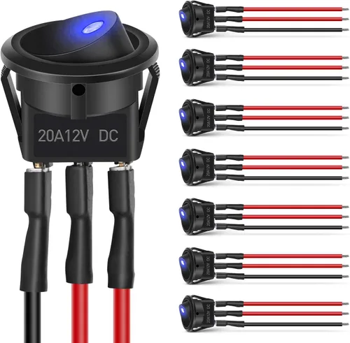 Vista 21 de Nilight Interruptor de botón de 0.472 in, 5 unidades con arnés precableado de acero inoxidable de 12 V 24 V, bloqueo automático, interruptores 5