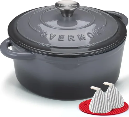 Vista 31 de Overmont - Horno holandés de hierro fundido esmaltado, de 4.5 QT, con tapa, libro de cocina (idioma español no garantizado) y agarraderas de verde