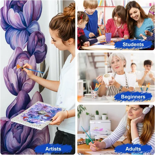 Vista 7 de ESRICH 10 piezas pinceles, pincel para pintura acrílica, juego de pinceles de pintura acrílica para óleo acuarela, lienzo de roca para cuerpo