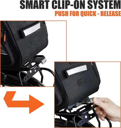 Vista 4 de Ibera Bolsa de Bicicleta MIK Commuter 15L - Bolsas de Bicicleta con Clip para Bicicletas con Funda para Laptop, Múltiples Bolsillos y Correa