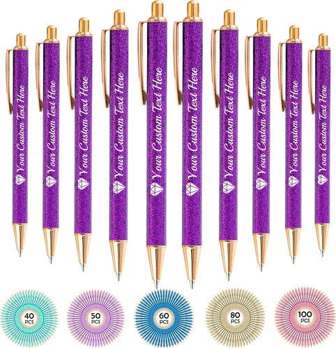 Vista 74 de Hasta 100 bolígrafos personalizados con nombre a granel, bolígrafo con purpurina de impresión personalizada, grabado gratis, texto con logotipo