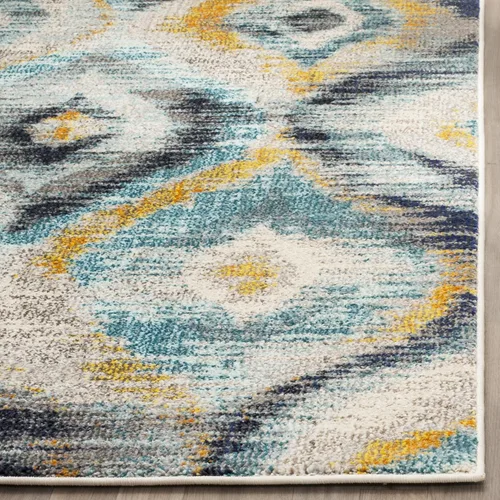 Vista 5 de SAFAVIEH Monaco Collection Accent Rug - 4' Round, Blue & Multi, Ogee Trellis Watercolor Distressed Design, Non-Shedding & Easy Care, Ideal for High
