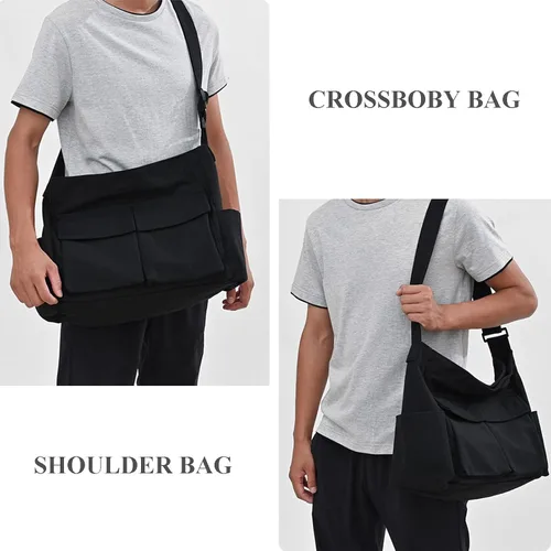 Vista 2 de WITERY Bolso bandolera de lona Bolso cruzado grande tipo hobo para mujeres y hombres, bolso casual para mujer, bolso de mano retro de mezclilla