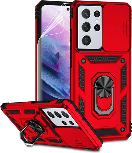 Vista 11 de Funda para Samsung Galaxy S21 Ultra con cubierta para lente de cámara, protector de pantalla HD, prueba de caídas de grado militar, soporte