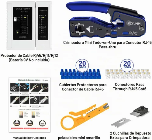 Vista 2 de Kit de herramientas de crimpado RJ45, crimpadora Ethernet de paso, kit de herramientas de crimpado Ethernet profesional, herramienta de crimpado