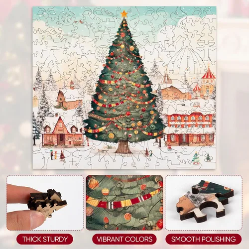 Vista 4 de Rompecabezas de árbol de Navidad Mys Aurora para adultos Hermosos rompecabezas de madera Piezas únicas Rompecabezas de madera para relajarse Regalos