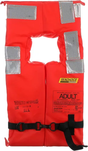 Vista 6 de SEACHOICE Chaleco y chaqueta comercial tipo I para uso en alta mar, naranja fluorescente, paneles reflectantes, varios tamaños