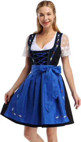 Vista 6 de GloryStar Vestido de cerveza de tirolesa alemana para mujer, disfraz de 3 piezas para el festival de carnaval bávaro del Oktoberfest 2 piezas - azul