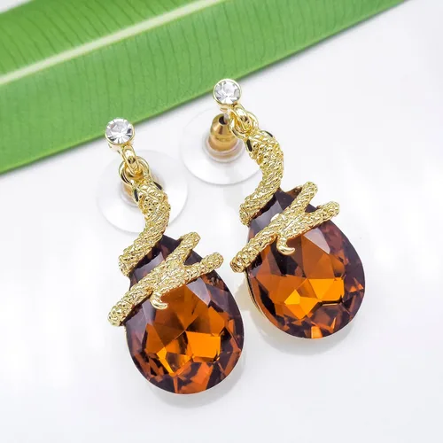 Vista 23 de Navachi Pendientes colgantes de gota de serpiente con forma de pera multicolor de cristal chapado en oro de 18 quilates