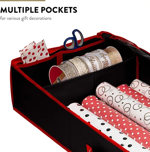 Vista 4 de ZOBER Organizador de papel de regalo, contenedores de almacenamiento de papel de regalo de 40 pulgadas con bolsillos interiores para lazos