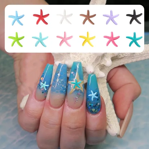 Vista 6 de Abalorios de uñas de estrella de mar de playa de verano, tachuelas de uñas, aleación multicolor, estrellas de mar, calcomanías de metal para arte