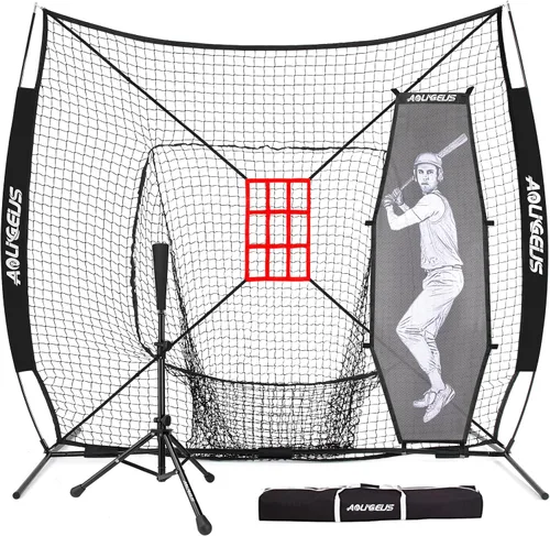 Vista 18 de 7'X7' Baseball Softball Practice Net,Pitching Net,Batting Net,with Baseball Tee,Bonus Strike Zone and Bow Frame,for Hitting,Pitching, Catching
