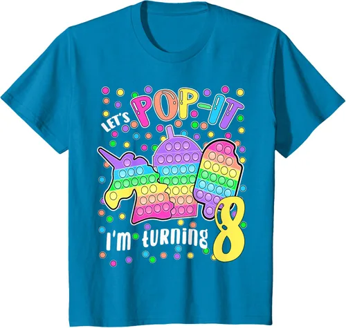 Vista 86 de Let's Pop-it I'm turning 8 Colorful 8th Birthday - Camiseta para niña, Negro