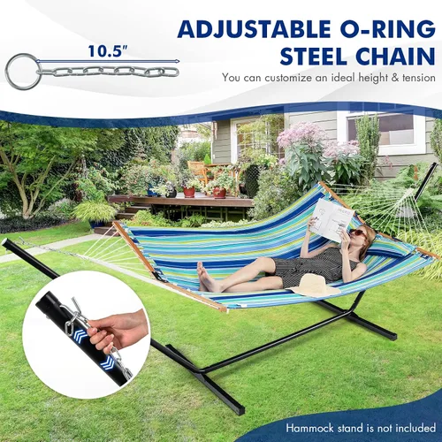 Vista 6 de Goplus Hamaca acolchada de 10.5 pies, hamaca acolchada para 2 personas con almohada desmontable, capacidad de 330 libras, barra separadora curvada