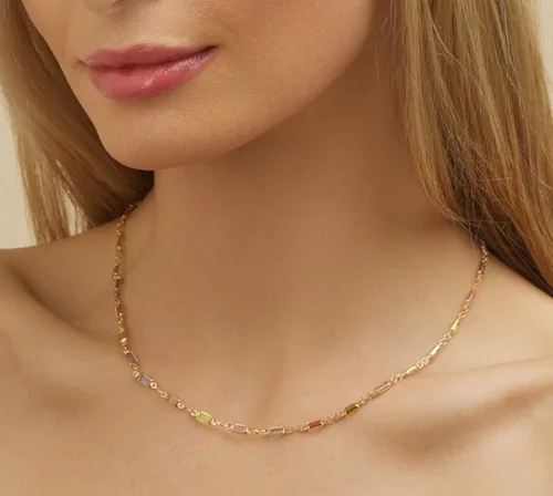 Vista 3 de Barzel 18K Gold Plated Multi Stone Crystal Baguette Necklace for Women - Made In Brazil