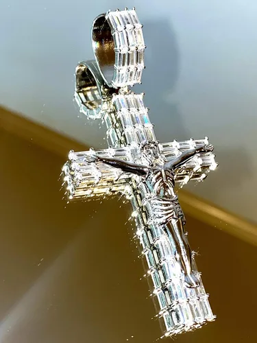 Vista 6 de Colgante de oro blanco 925 con diseño de cruz de Jesús helado, para hombre y mujer, colgante helado, pequeño, mediano, grande