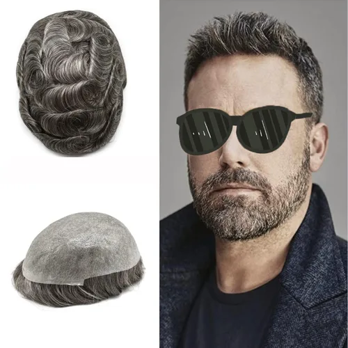 Vista 17 de Pieza de pelo para hombre, sistema de reemplazo de cabello de piel ultra fina para hombres, pieza de pelo de tupé para hombres, cabello humano real