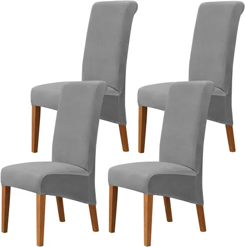Vista 32 de Juego de 2 fundas de terciopelo para sillas de comedor, color beige, fundas elásticas para sillas de comedor y cocina, reutilizables, protector