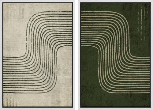 Vista 53 de Ashbrook - Set de arte de pared en lienzo enmarcado, tonos orgánicos de la tierra en beige y marrón con ilustraciones de trazos circulares, arte