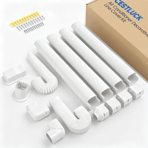 Vista 8 de Kit de cubierta de tubería decorativa de PVC de 3 pulgadas y 17 pies: kit de cubierta de línea dividida sin conductos para mini aire acondicionado