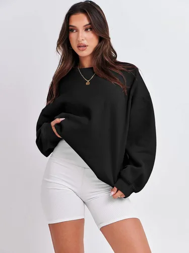 Vista 2 de ANRABESS Sudadera de gran tamaño para mujer, de forro polar, manga larga, cuello redondo, informal, para otoño 2023, ropa de moda
