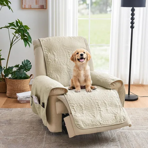 Vista 30 de Fundas acolchadas beige para sillas reclinables, impermeables, fundas para sillas reclinables para niños perezosos, fundas reclinables que admiten