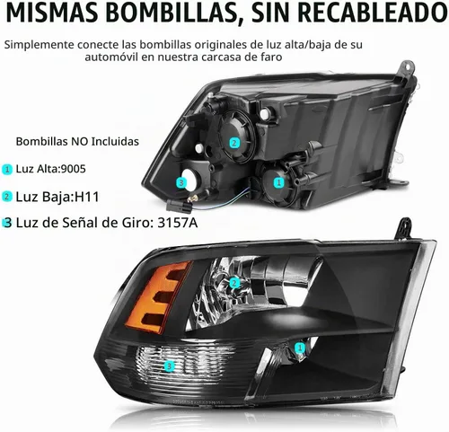 Vista 3 de Ensemble de phares compatible avec 2009 2010 2011 2012 2013 2014 2015 2016 2017 2018 Ram 1500, 2019 Ram 1500 Classic, 2010-2018 Ram 2500 3500 phares