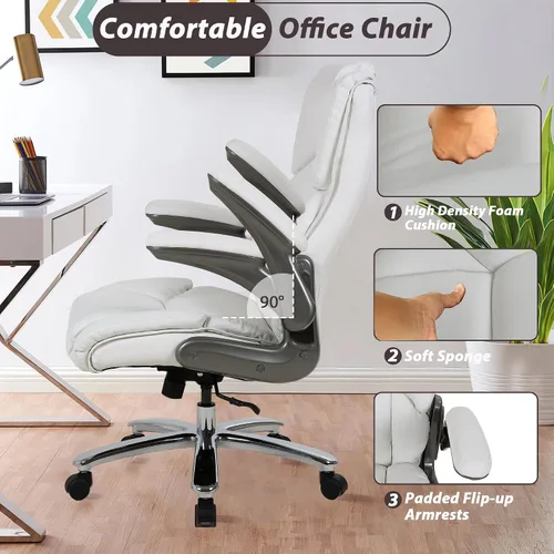 Vista 6 de Silla de oficina ergonómica, silla de escritorio de oficina ajustable, silla ejecutiva de cuero para computadora con reposabrazos, silla de oficina