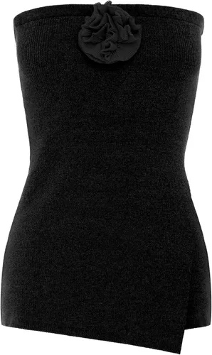 Vista 2 de Lauweion Camiseta sin tirantes de punto para mujer, con dobladillo asimétrico con abertura, color liso, ajustado, Y2K, sexy, para salir