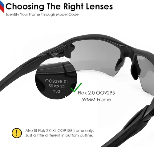 Vista 2 de BLAZERBUCK Lentes de repuesto y kit de calcetines para gafas de sol Oakley Flak 2.0 OO9295, Gradiente gris polarizado.