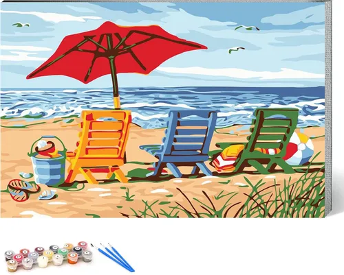 Vista 10 de Ginkko Kit de pintura por números para adultos, principiantes y niños de 8 a 12 años con marco de madera, fácil acrílico sobre lienzo de 8 x 12