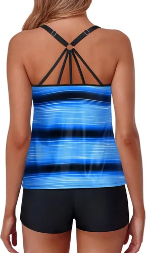 Vista 2 de Yonique Traje de baño tankini de dos piezas para mujer con pantalones cortos con control de abdomen