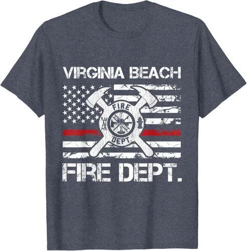 Vista 35 de Virginia Beach Virginia Fire Department - Camiseta delgada de línea roja, Negro
