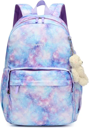 Vista 3 de Mochila ligera impermeable de ocio con patrón de cielo de estrella, bolsa escolar con diseño de flor de anacardo, azul, (Blue Starry Sky)