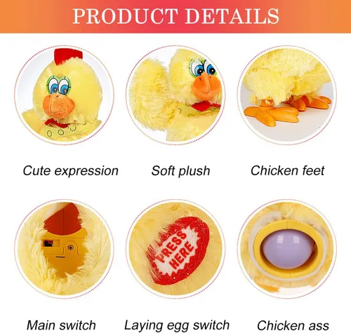 Vista 4 de Juguetes de Pascua Pollo Poner Huevo Eléctrico Peluche Loco Pollo Loco con Sonido Musica Animal